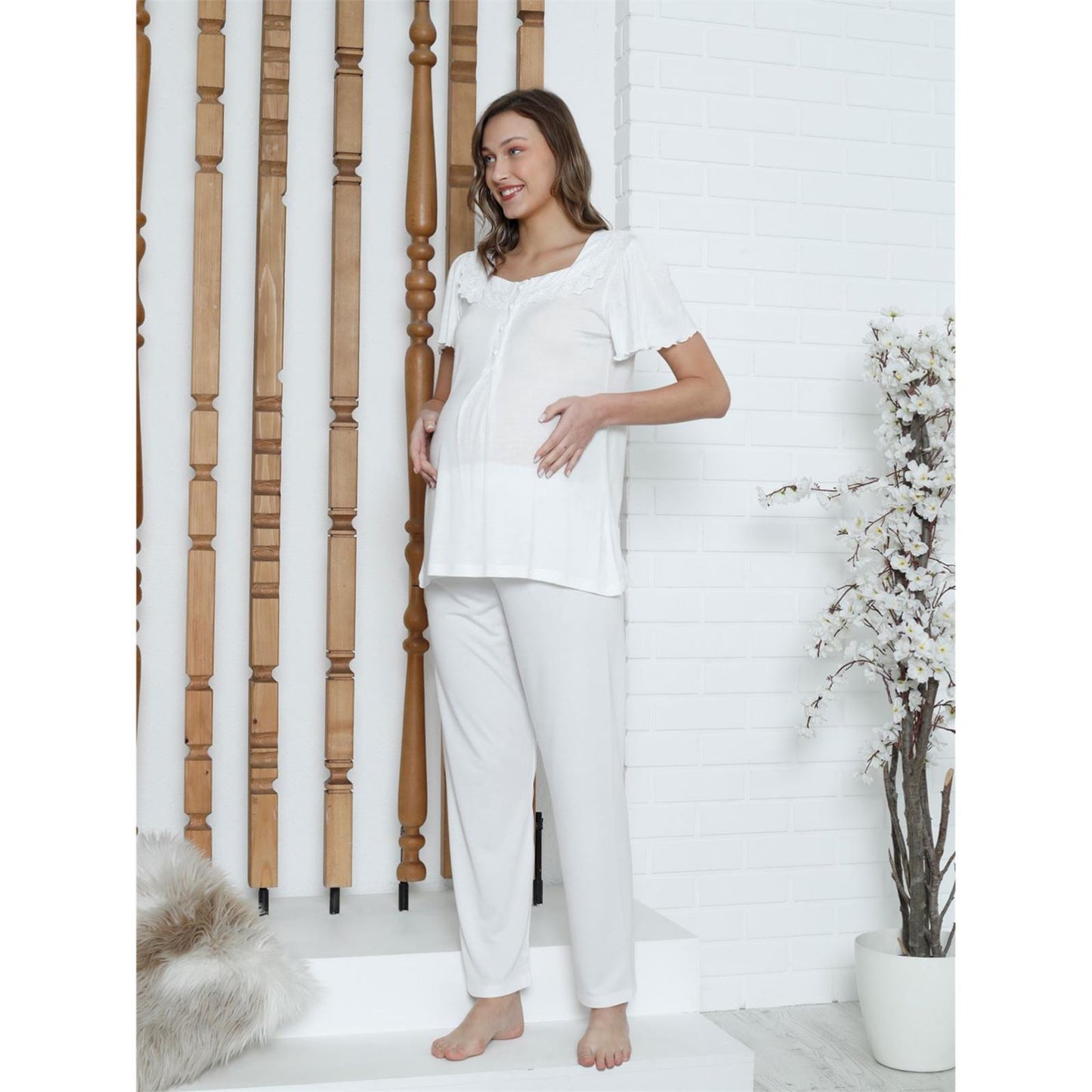 imissi oh. Kare Yaka Aplikeli Pijama Takımı - Ekru