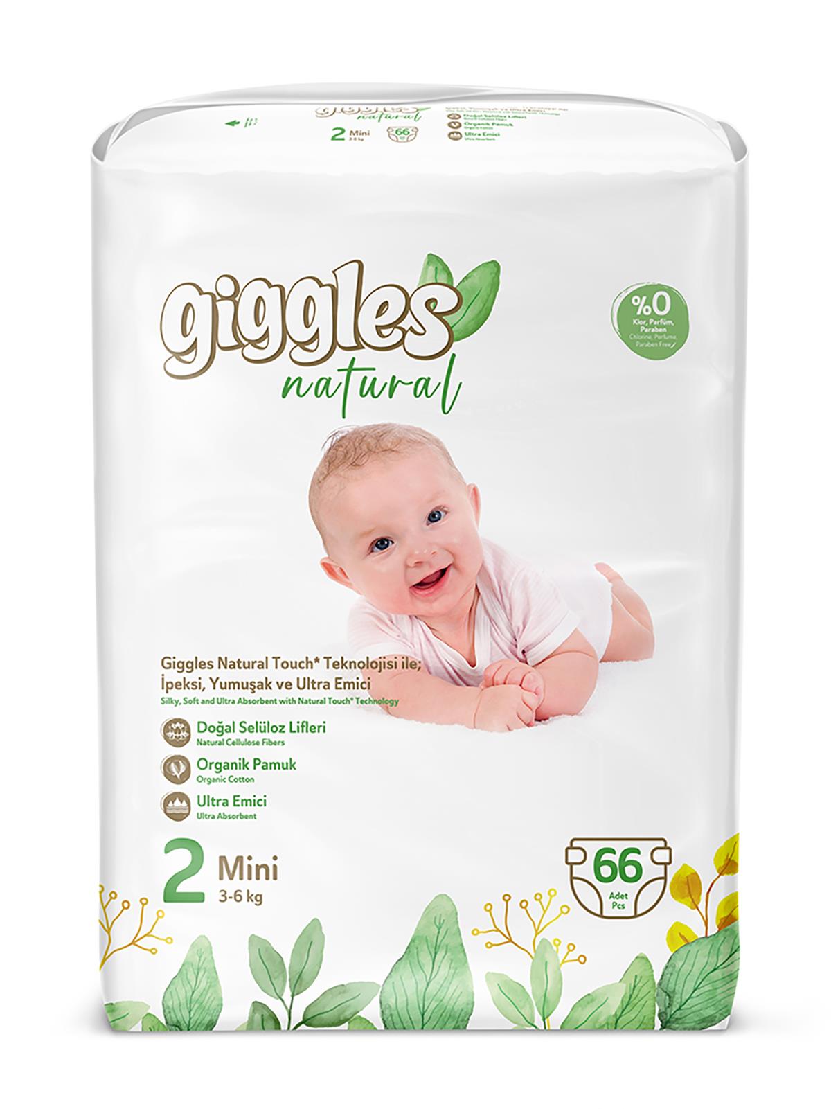 Giggles Natural Bebek Bezi Jumbo Paket Mini 66 Adet