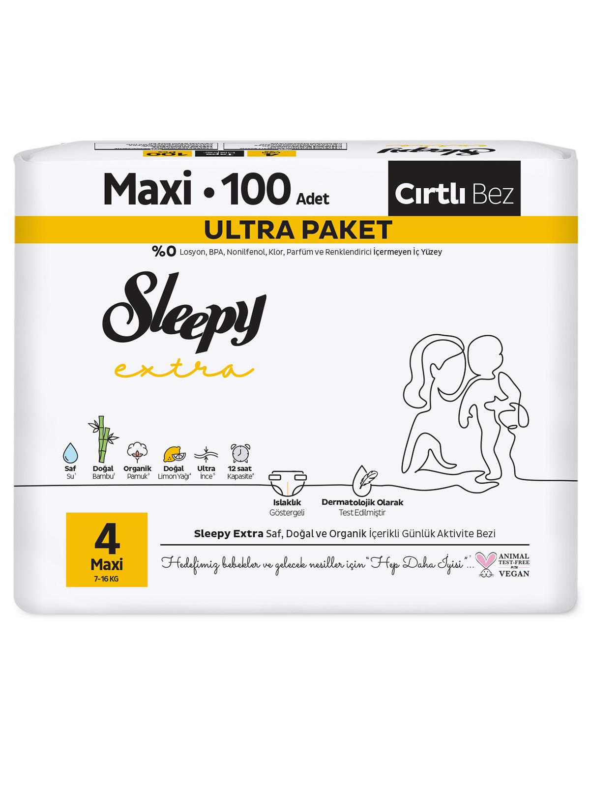 Sleepy Extra Bebek Bezi Ultra Paket 4 Beden Maxi 100 Adet