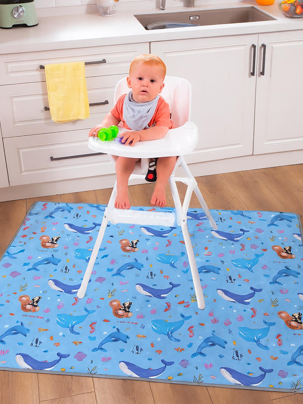 Minimono Mama Sandalyesi Altı ve Aktivite Bakım Örtüsü - Sıvı Geçirmez Kaydırmaz Yıkanabilir - 145x120cm - Mavi