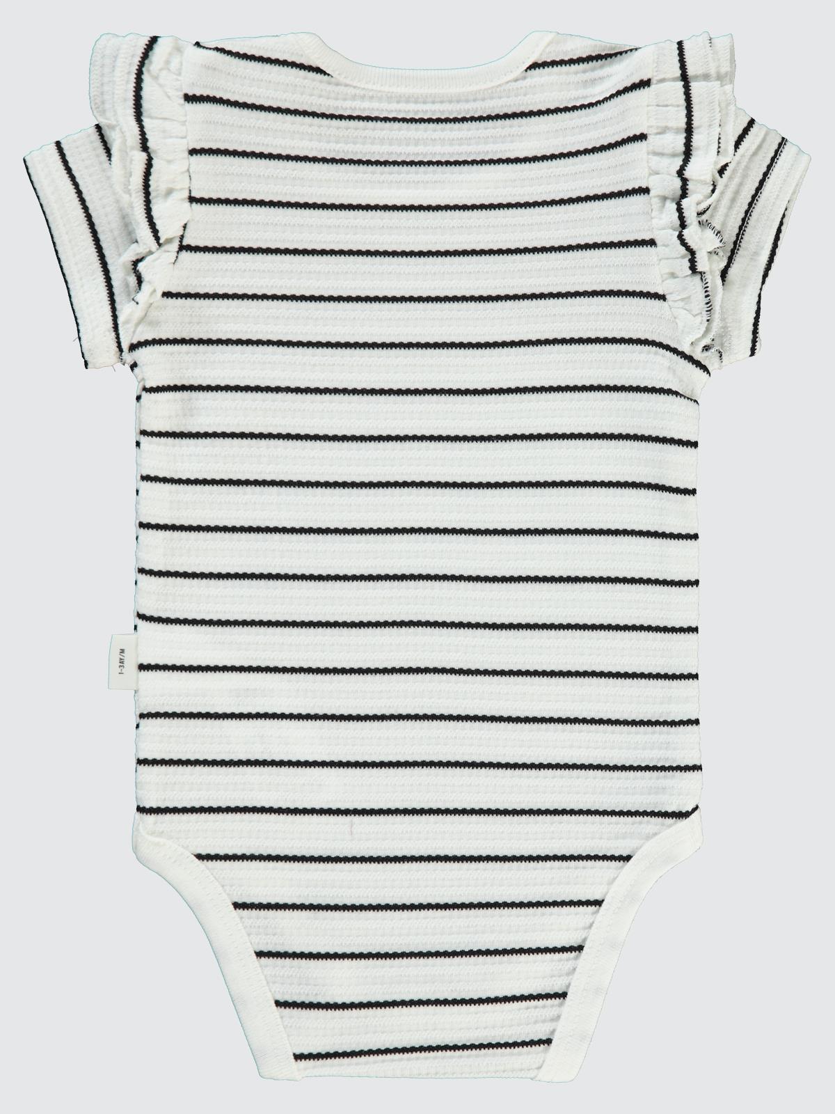 Civil Baby Çizgili Jakarlı 1-18 Ay Çıtçıtlı Badi - Ekru