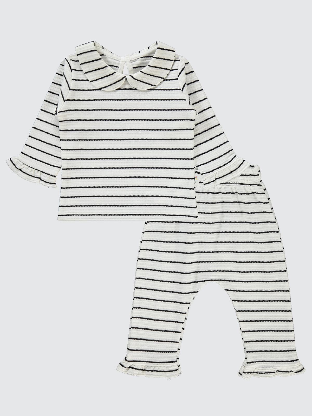 Civil Baby Çizgili Jakarlı 6-18 Ay Takım - Ekru