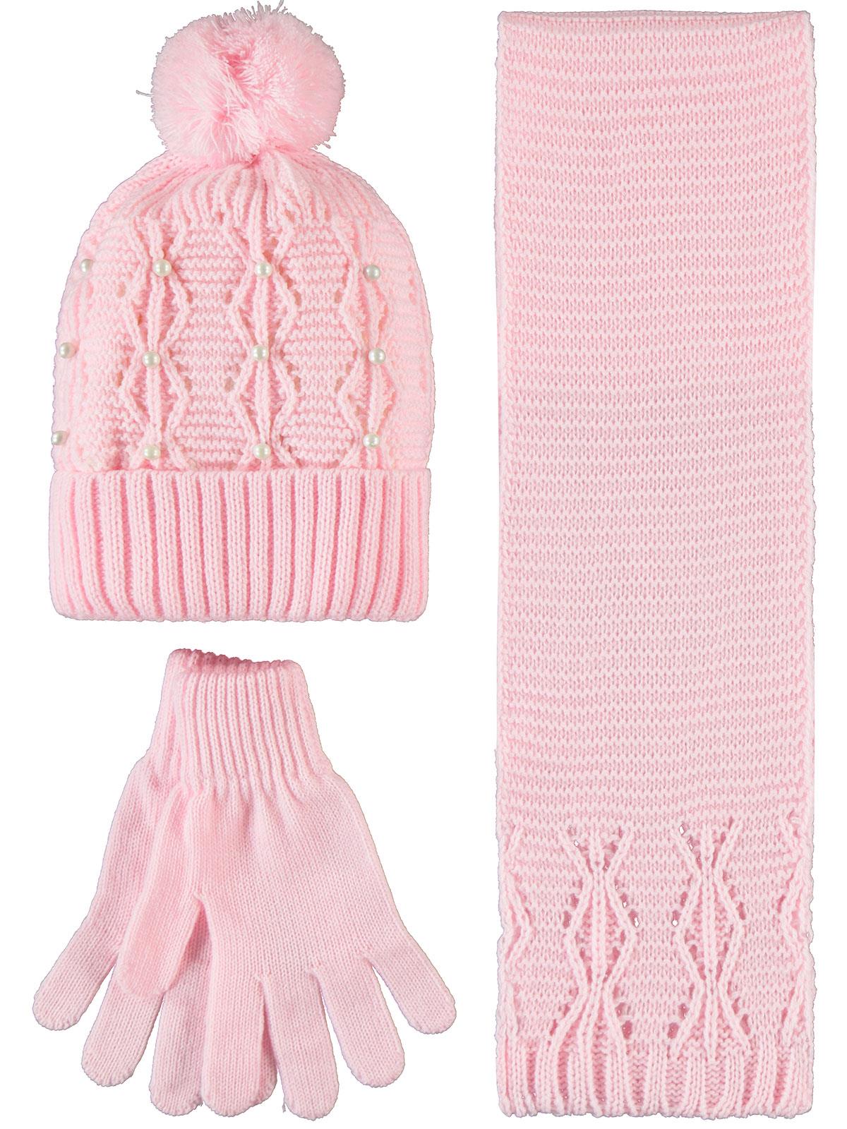 Civil Girls Garson 10-13 Yaş Atkı Bere Eldiven Set - Pembe