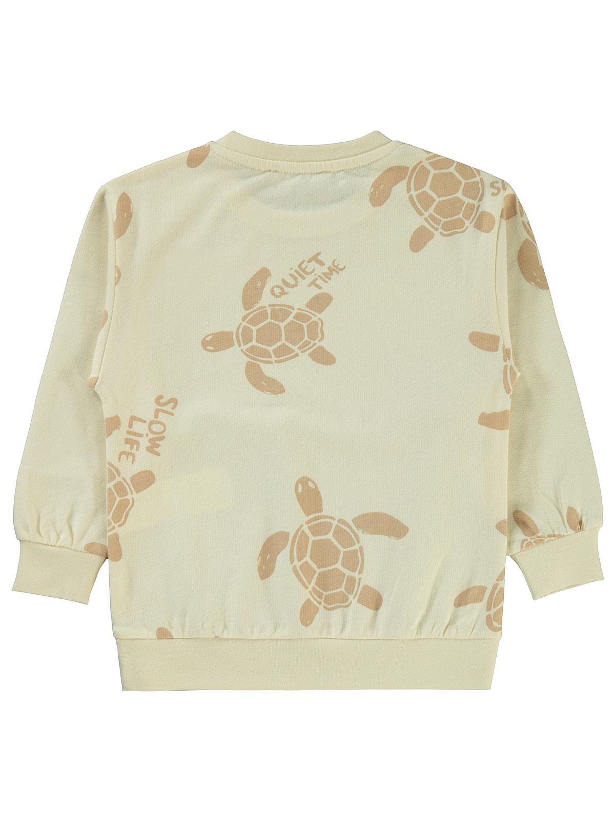 Civil Erkek Çocuk Kaplumbağa Baskılı Sweatshirt | 2 İp Kısa Kol | Okul Kreş ve Günlük Kullanım - Fil Dişi