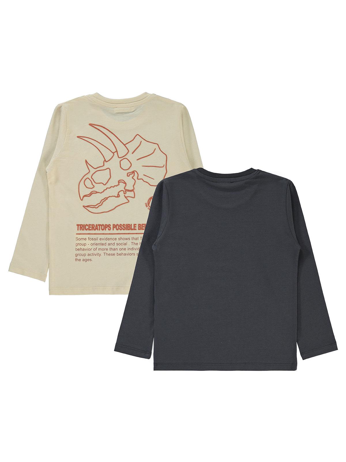 Civil Erkek Çocuk Dino Baskılı 2'li Sweatshirt | Süprem Uzun Kol | Okul Kreş ve Günlük Kullanım