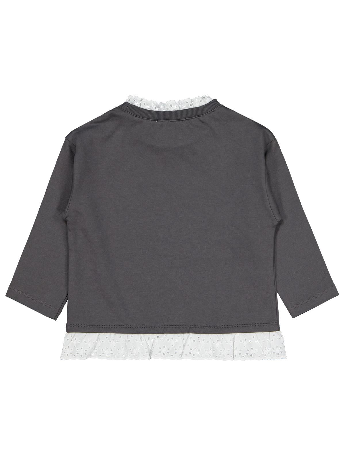 Civil Kız Çocuk Brodeli Sweatshirt | 2 İp Uzun Kol Bisiklet Yaka | Okul Kreş ve Günlük Kullanım - Gri