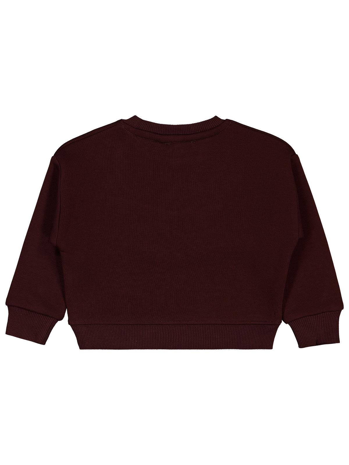 Civil Kız Çocuk Püsküllü Sweatshirt | 3 İp Uzun Kol Bisiklet Yaka | Okul Kreş ve Günlük Kullanım - Kahve