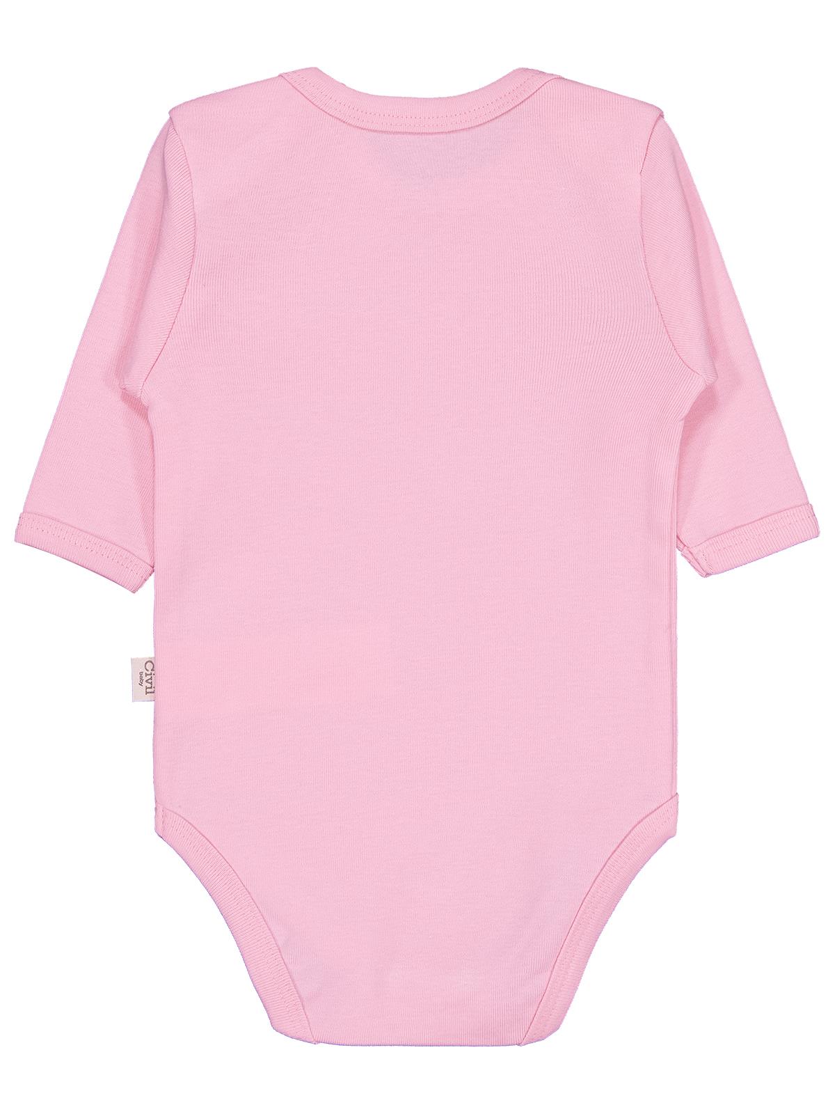 Civil Baby Düz Renkli Uzun Kol Çıtçıtlı Badi - Pembe
