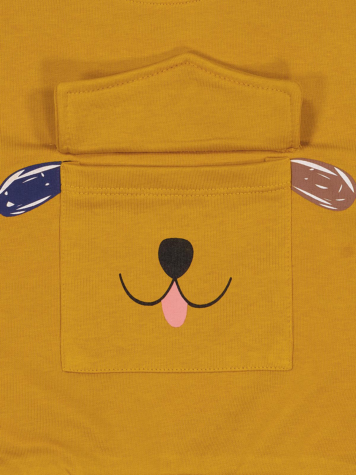 Civil Erkek Çocuk Cep Köpek Nakışlı Sweatshirt | 3 İp Uzun Kol | Okul Kreş ve Günlük Kullanım - Hardal