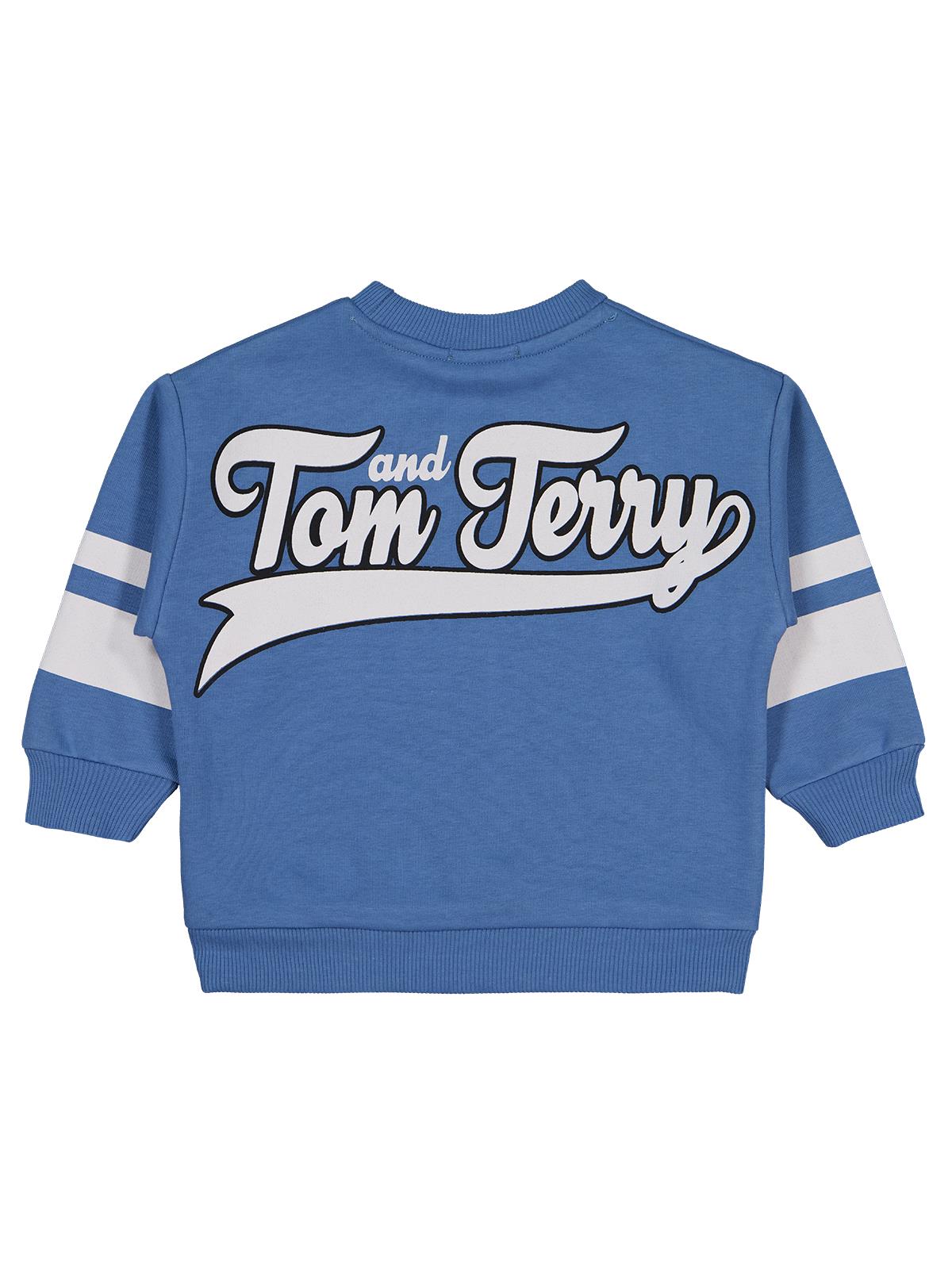 Tom and Jerry Kolu Çizgili Baskılı 2-5 Yaş Sweatshirt - Mavi