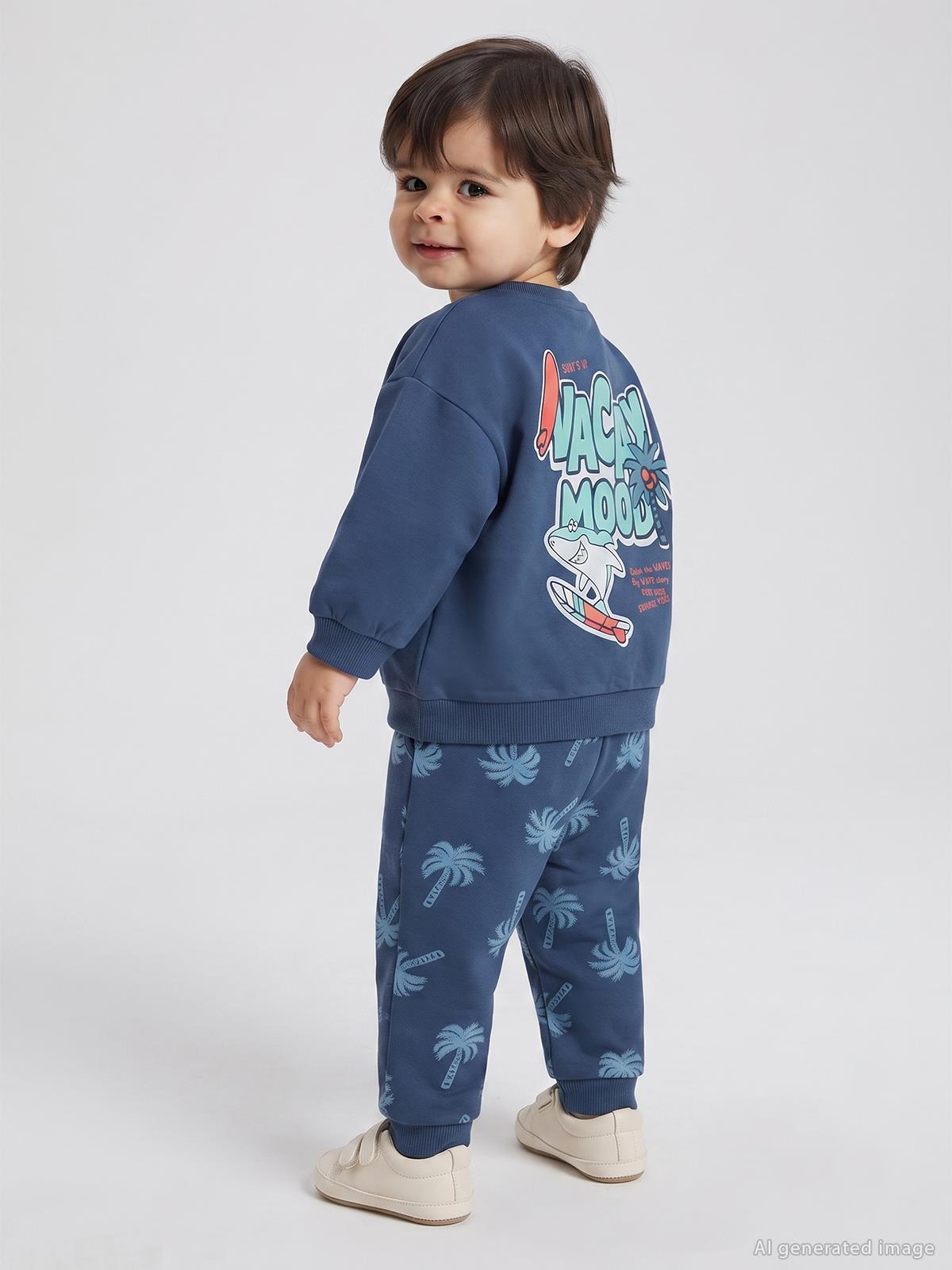 Civil Baby Palmiye Baskılı 6-18 Ay Takım - Mavi