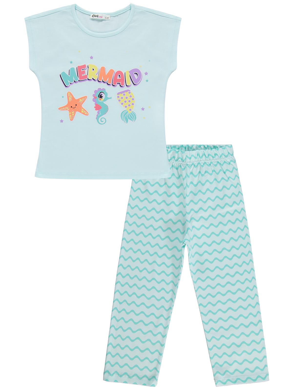 Civil Girls Mermaid Baskılı 2-5 Yaş Pijama Takımı - Yeşil