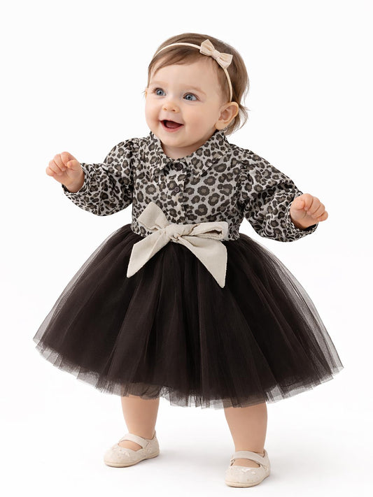 Civil Baby Leopar Baskılı 6-18 Ay Elbise - Kahverengi