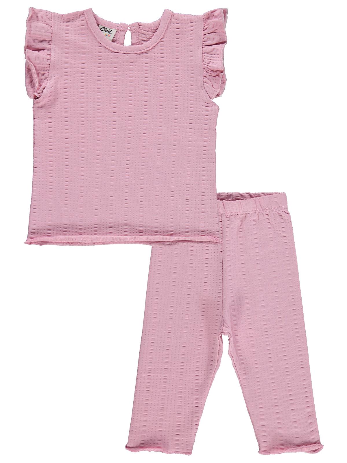 Civil Baby Çizgi Raporlu Papatya Düğmeli 6-18 Ay Takım - Pembe