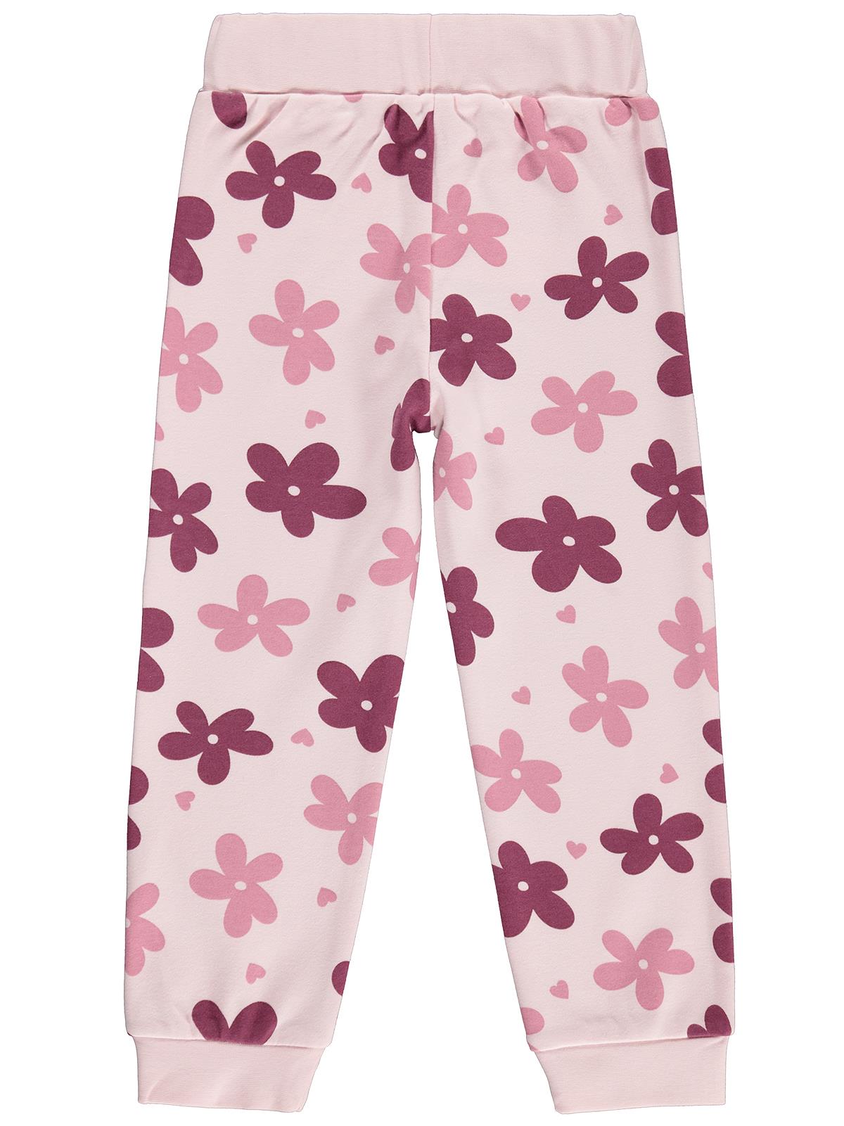 Civi Girlsl Kız Çocuk Büyük Çiçek Desenli Eşofman Altı Km | İnterlok | Okul Kreş ve Günlük Kullanım - Pembe