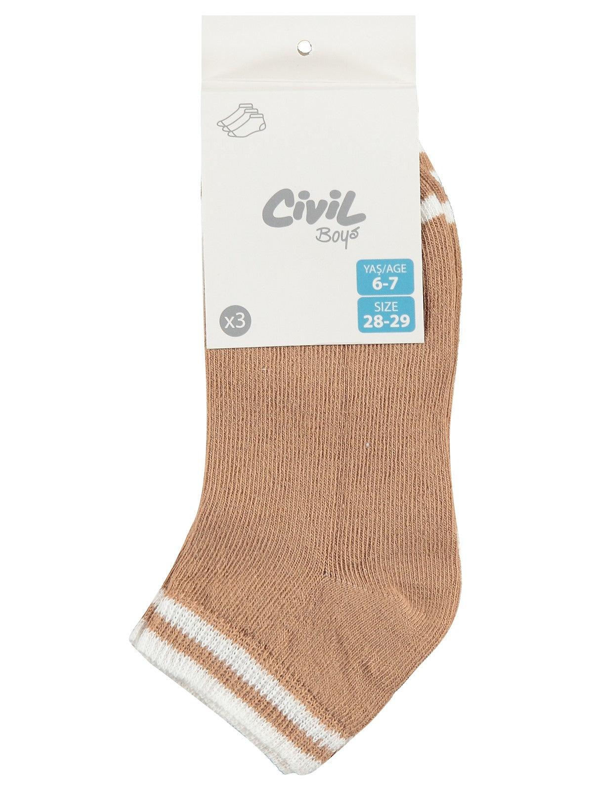 Civil Erkek Çocuk Basic Natural 3'lü Erkek Çocuk Patik Çorap | Okul Kreş ve Günlük Kullanım