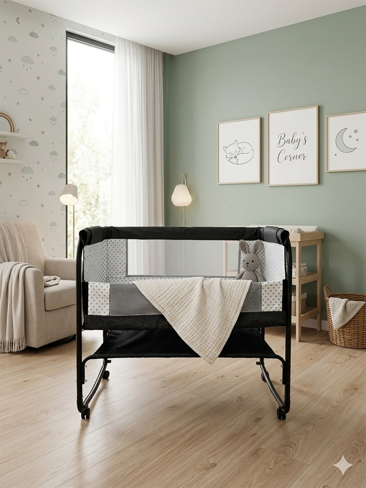 Kujju Sedef Anne Yanı Bebek Beşiği 50x90 Cm - Gri