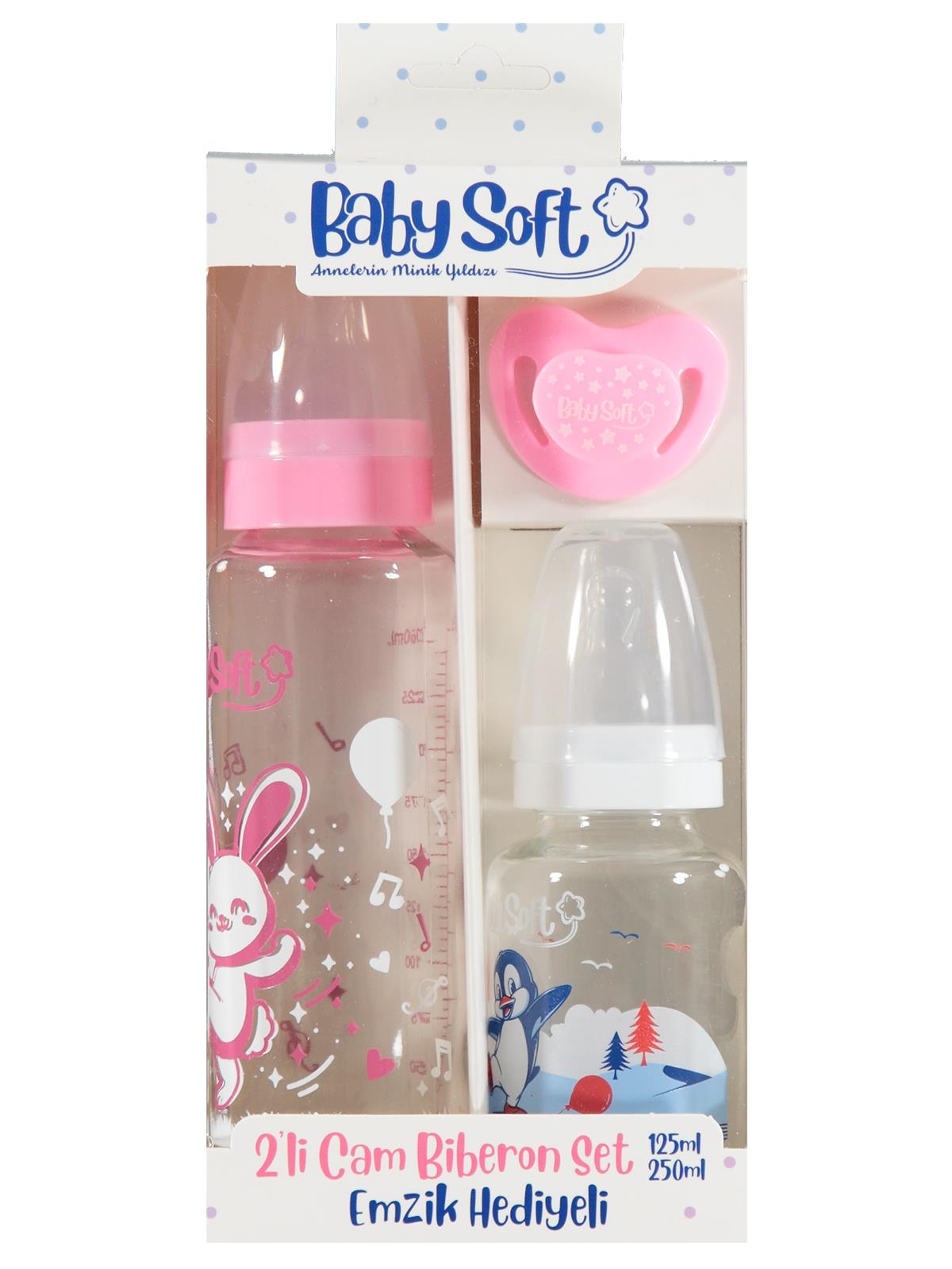 Baby Soft 2 Lı Cam Bıberon SeT-Emzık Hedıyelı - Pembe