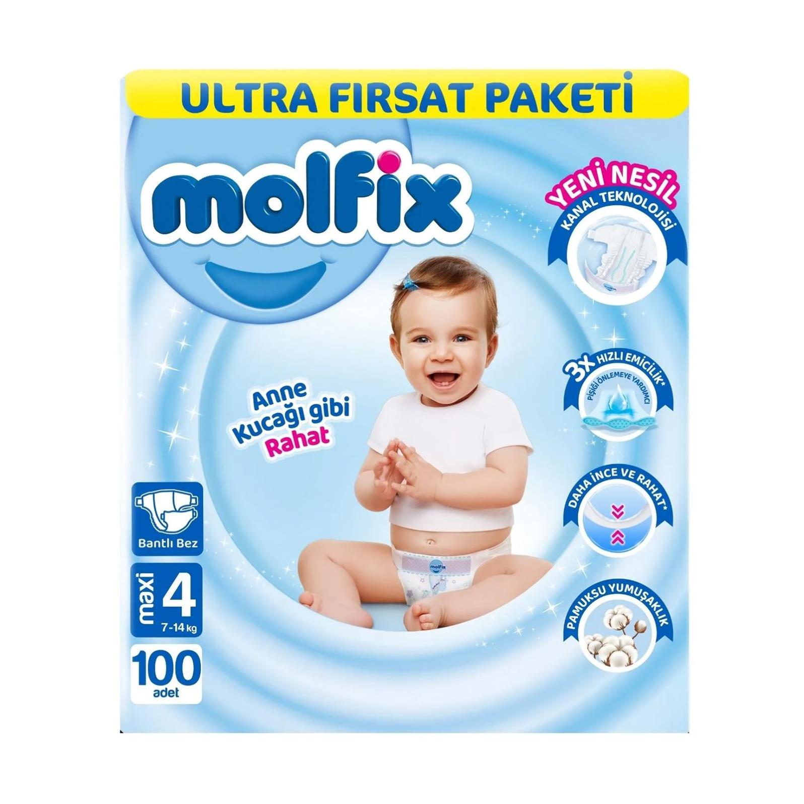 Molfix Bebek Bezi 4 Beden Maxi Ultra Fırsat Paketi 100 Adet