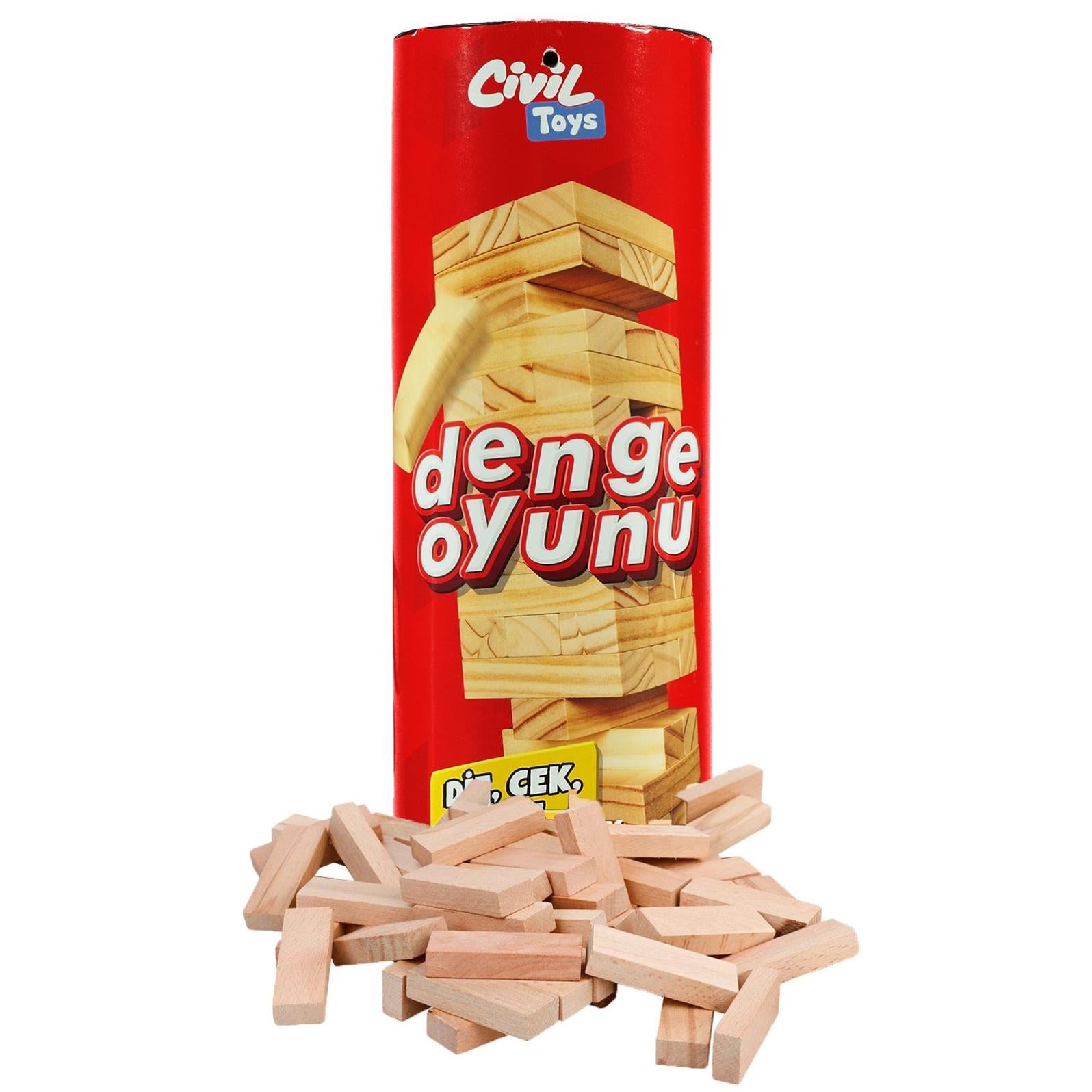 Civil Toys Silindir Kutulu Ahşap Denge Oyunu 54 Parça