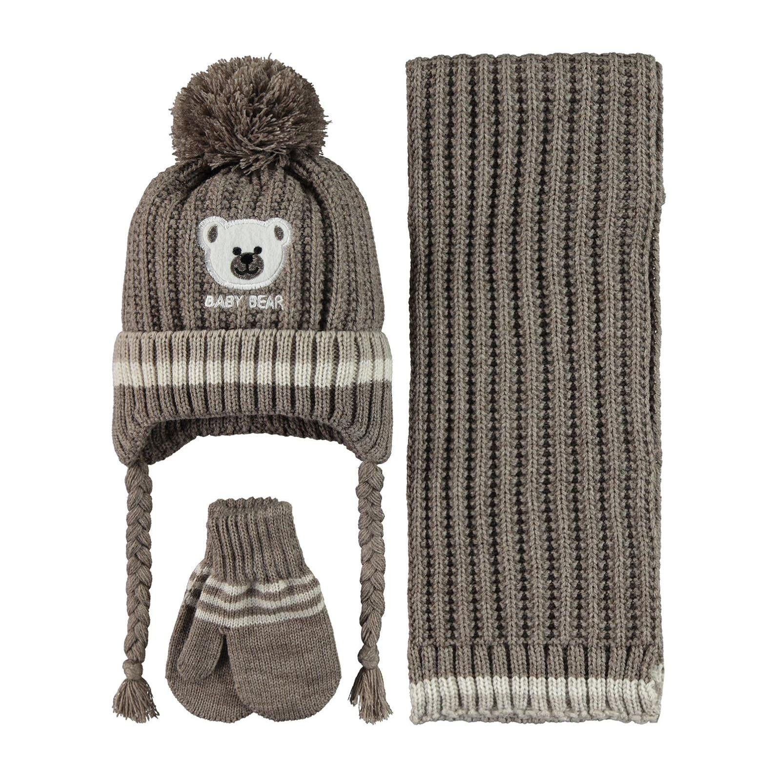 Civil Baby Baby Bear Nakış Desen 0-24 Ay Atkı Bere Eldiven Set - Bej