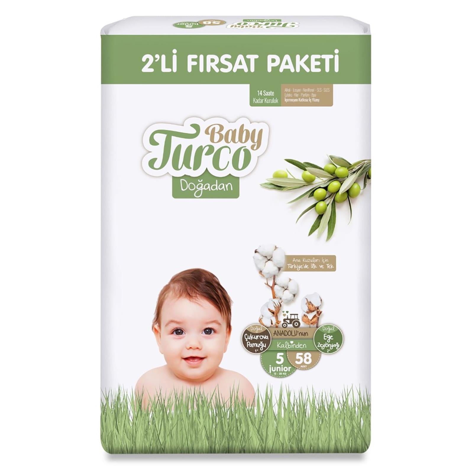 Baby Turco Doğadan Bebek Bezi Fırsat Paketi 5 Junior Numara 58 Adet