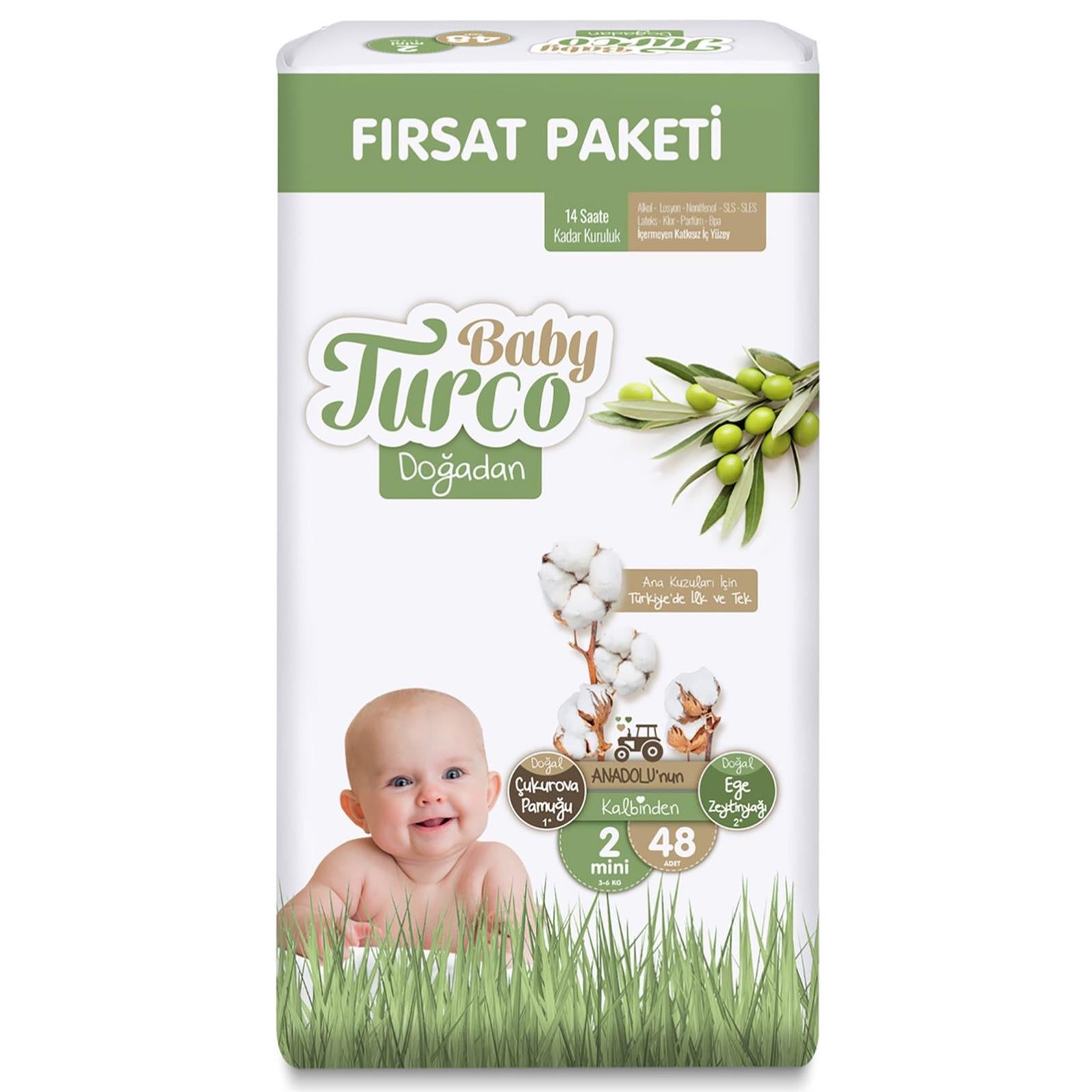 Baby Turco Doğadan Fırsat Paketi Bebek Bezi 2 Mini Numara 48 Adet
