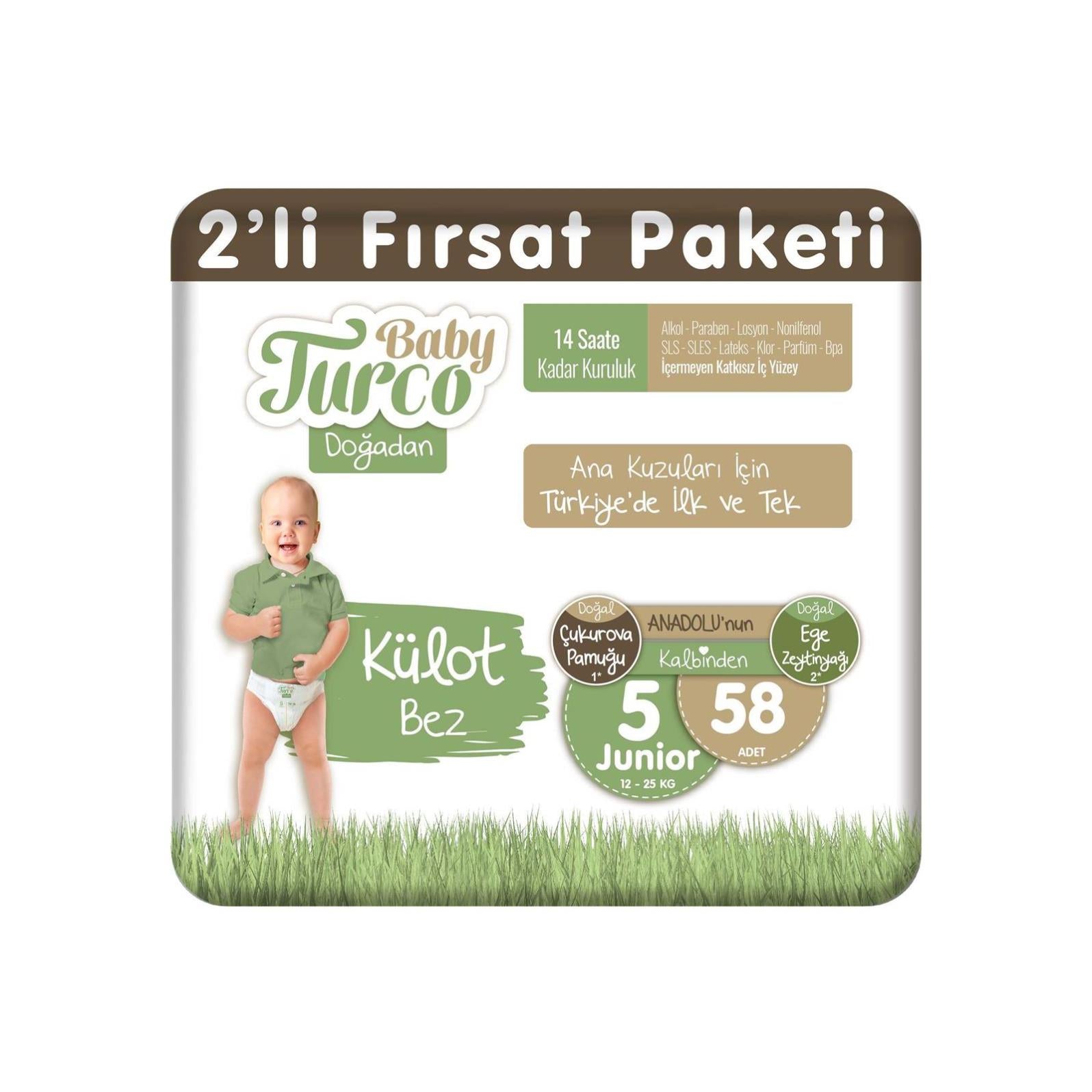 Baby Turco Doğadan Fırsat Paketi Külot Bez 5 Junior Numara 58 Adet