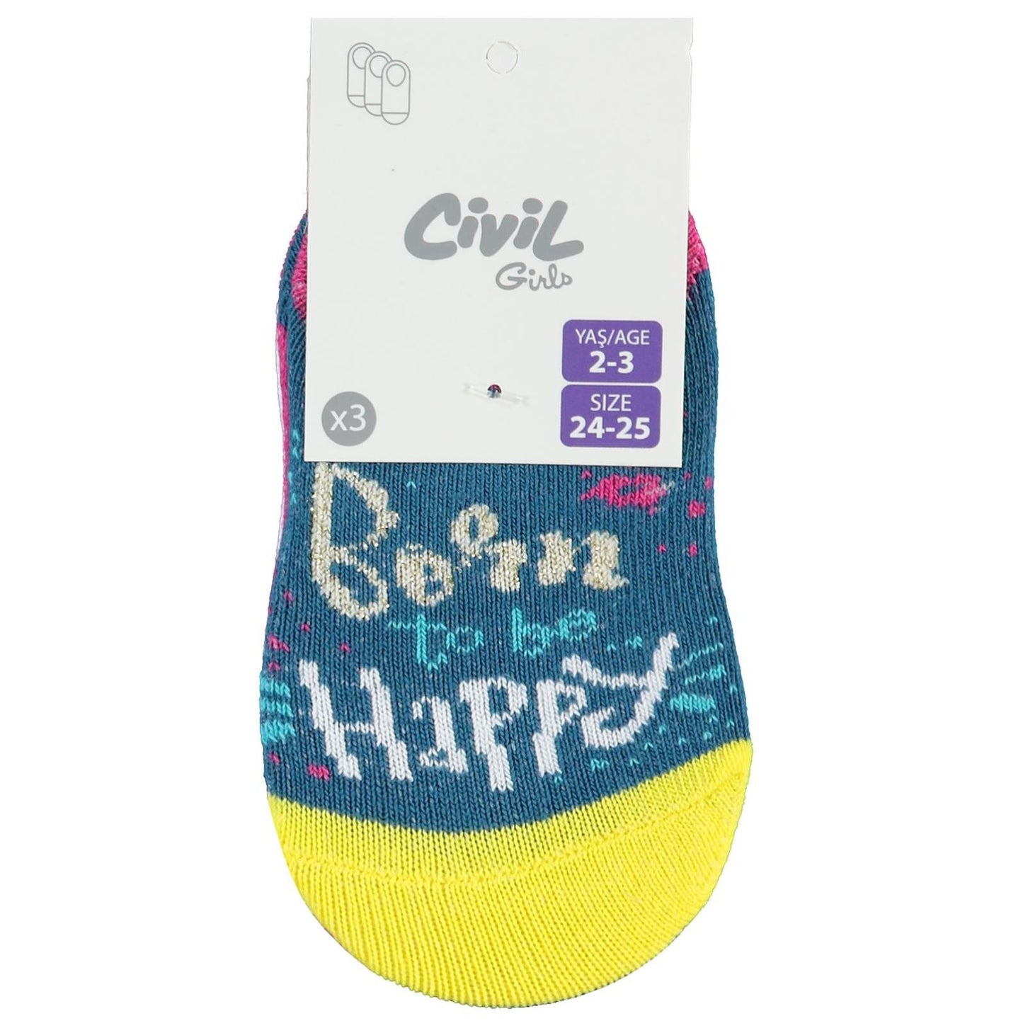 Civil Girls Happy 3'lü 2-12 Yaş Babet Çorap