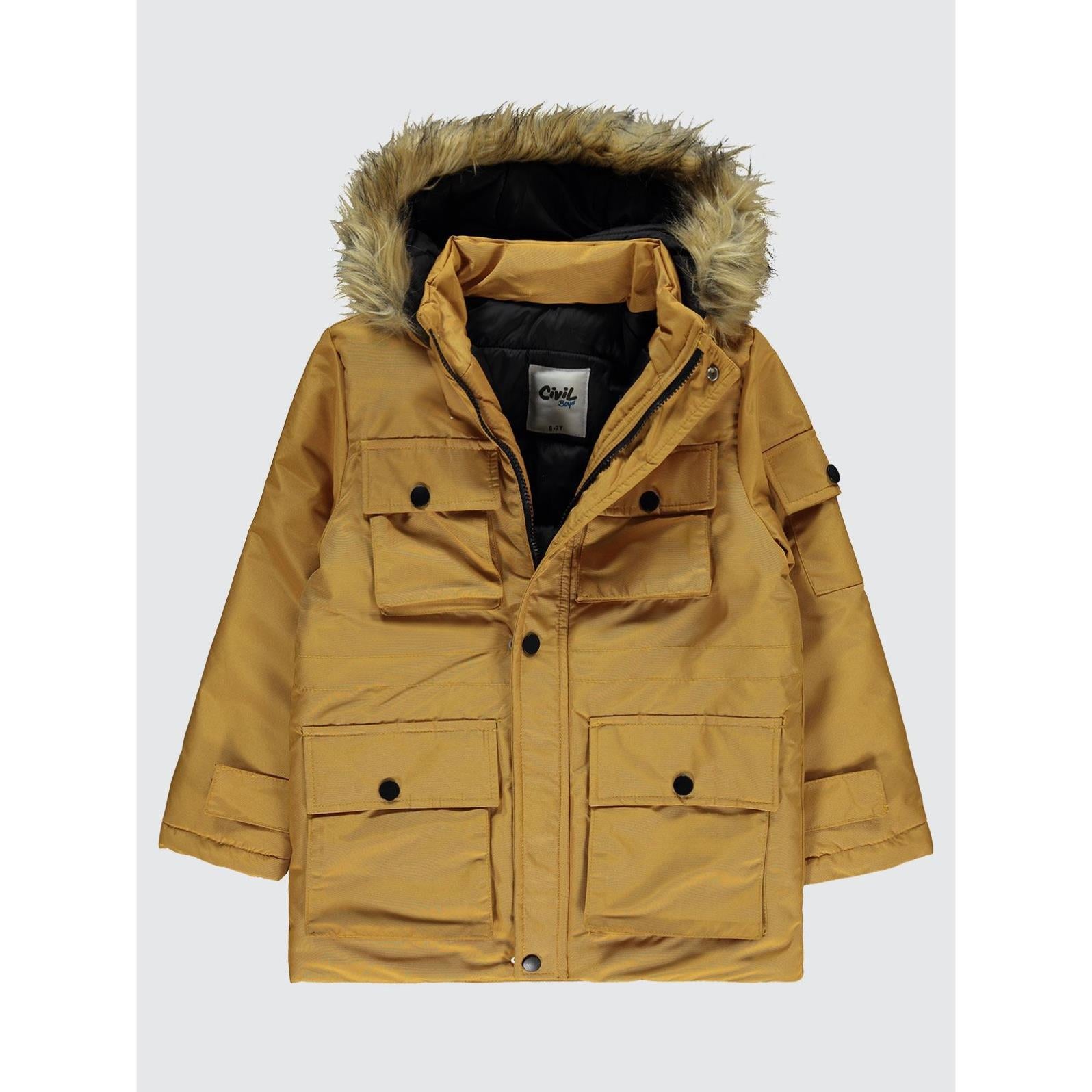 Civil Boys Kapak Cepli Kürklü 10-13 Yaş Mont - Hardal