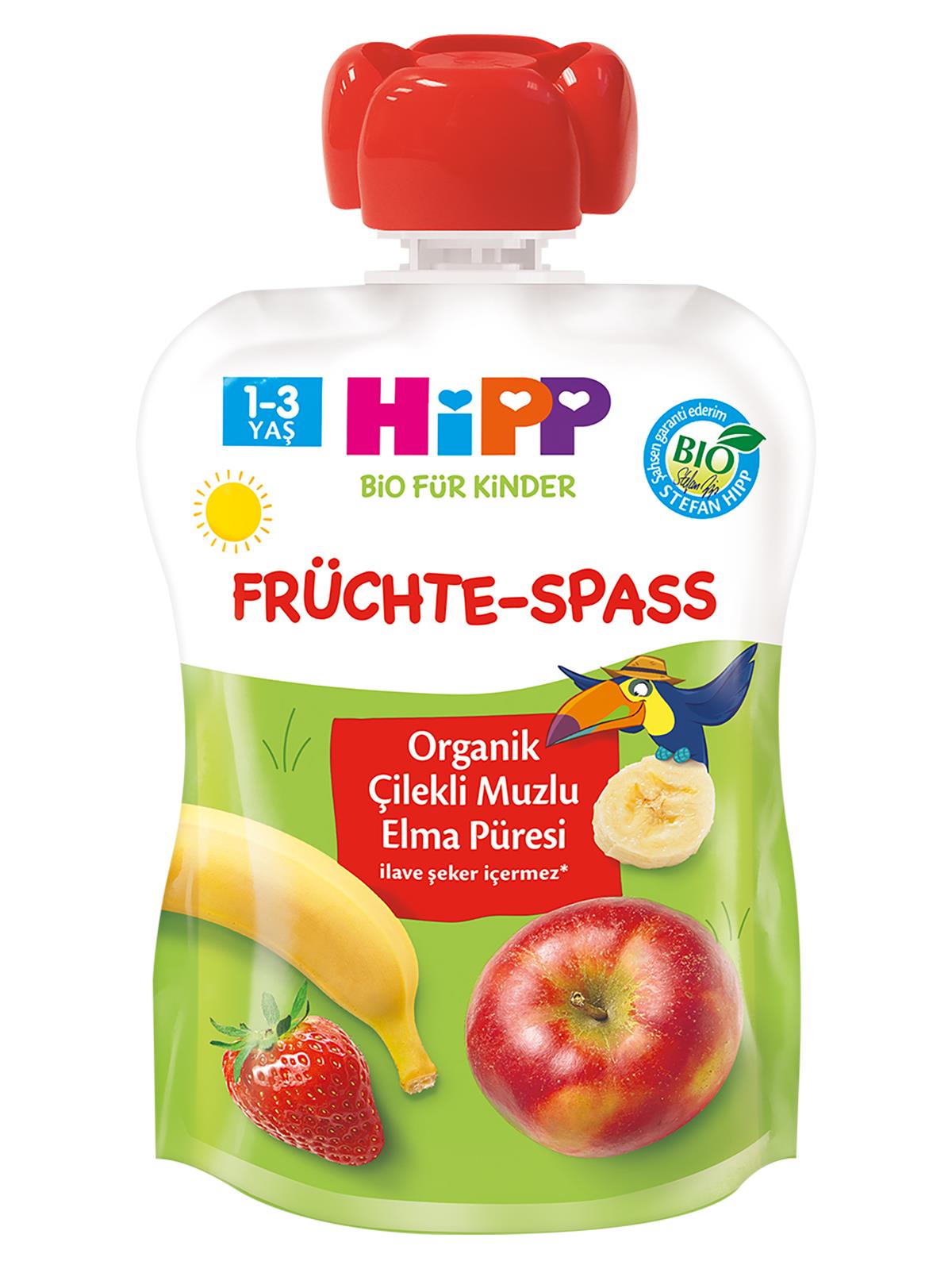 Hipp Mama Organik Çilekli Muzlu Elmalı Meyve Püresi 90 gr