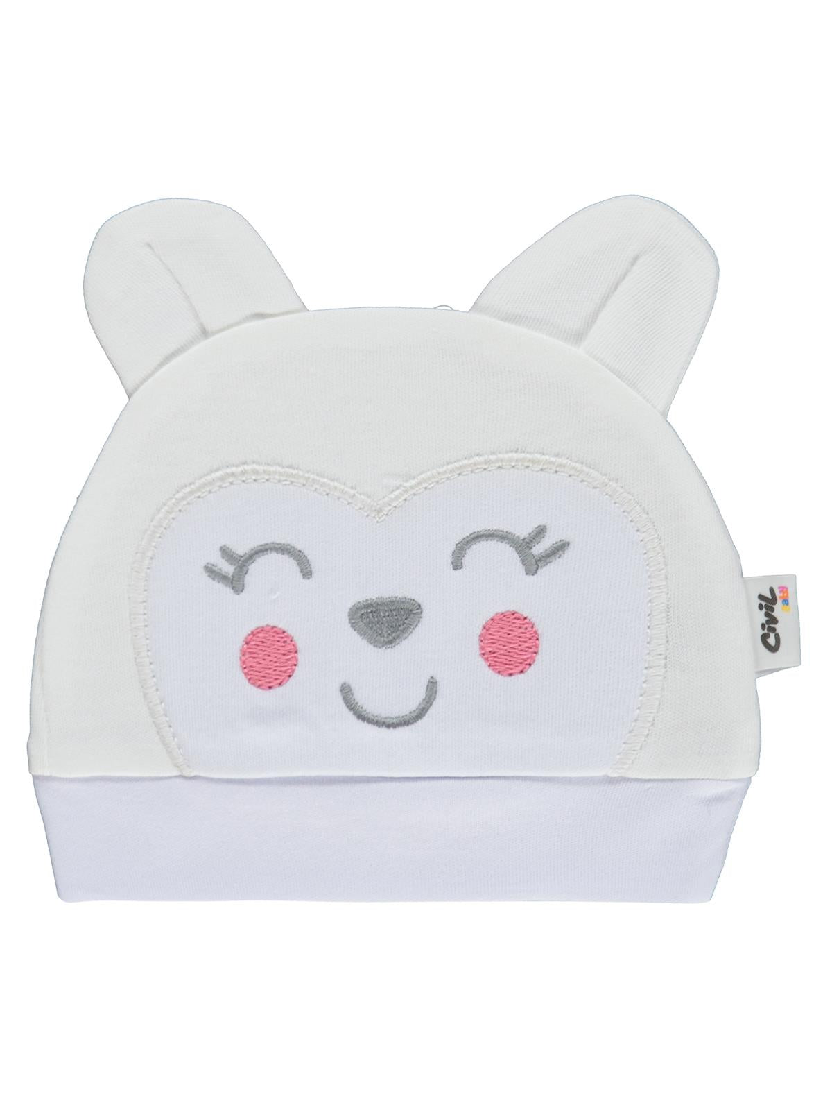 Civil Baby Maymun Kafa Nakış Unisex Kulaklı Bere - Ekru