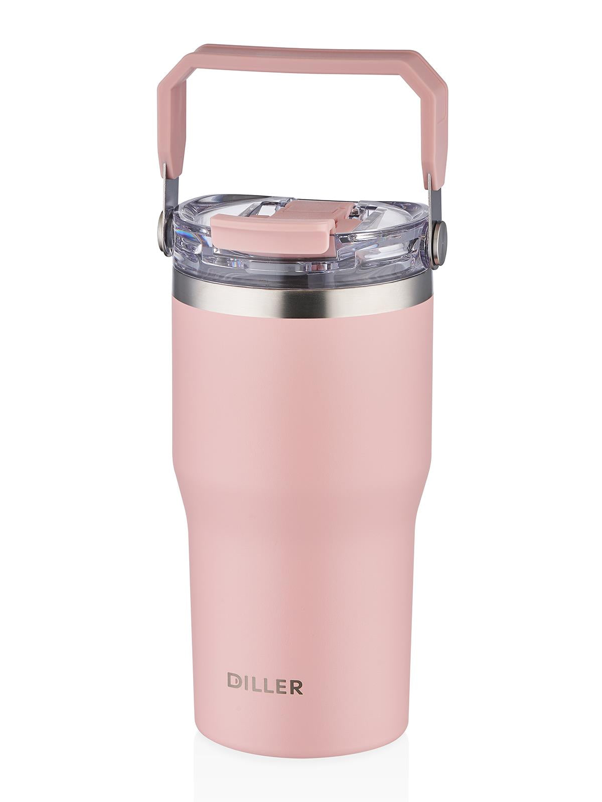 Diller Çelik Pipetli/ Pipetsiz Tutma Saplı Termos Matara 620 ml - Pembe