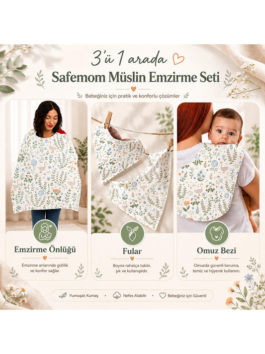 Safemom - Müslin Yeni Doğan Emzirme Seti - Swan - Yeşil