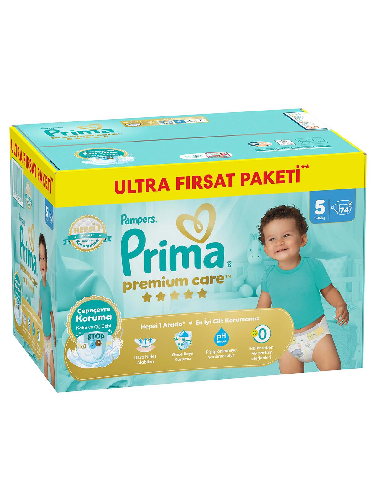 Prima Bebek Bezi Premium Care 5 Beden Junior Fırsat Paket 74 Adet