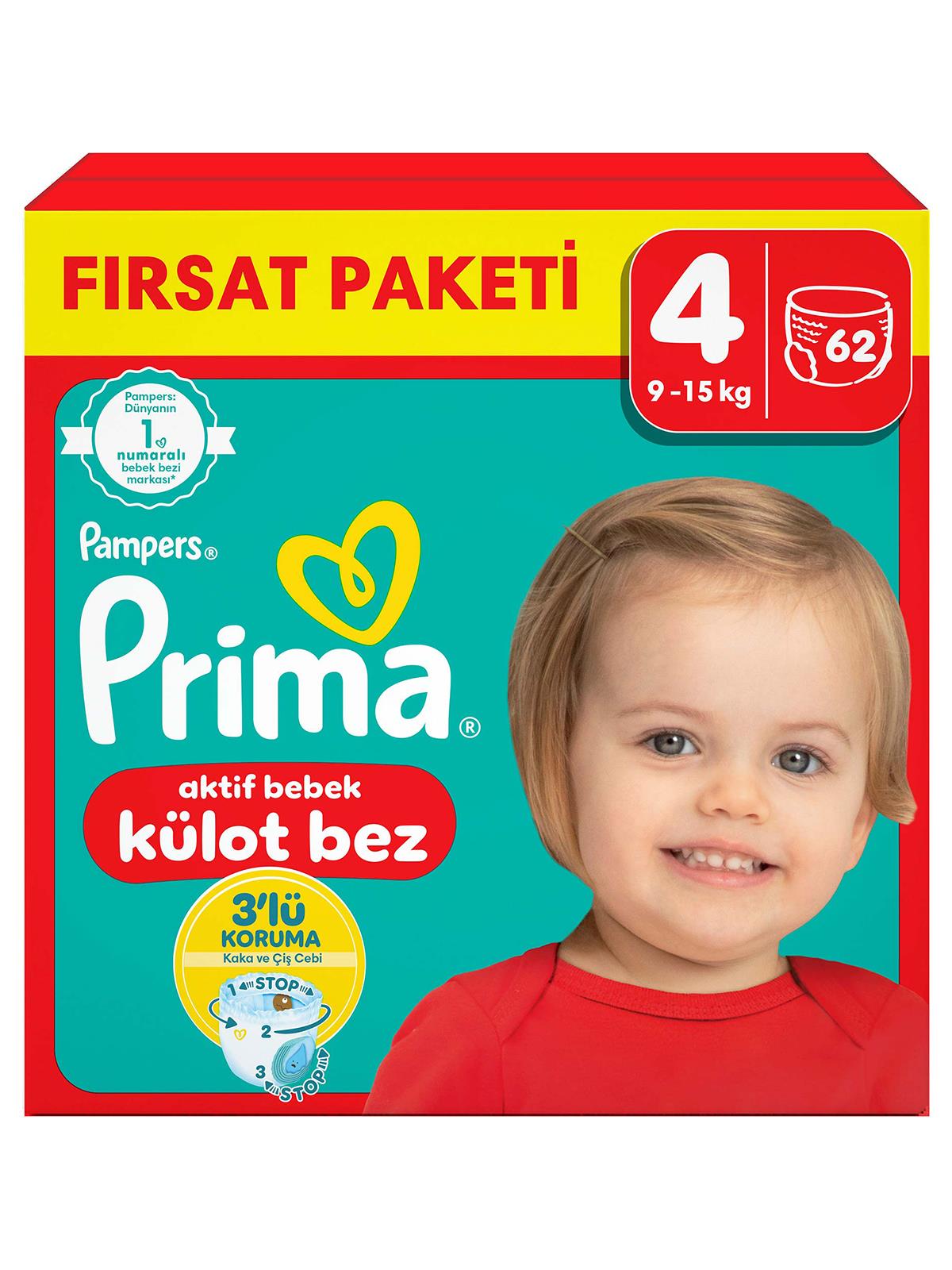 Prima Bebek Bezi Külot Bez Fırsat Paketi Maxi 4 Beden 62'li