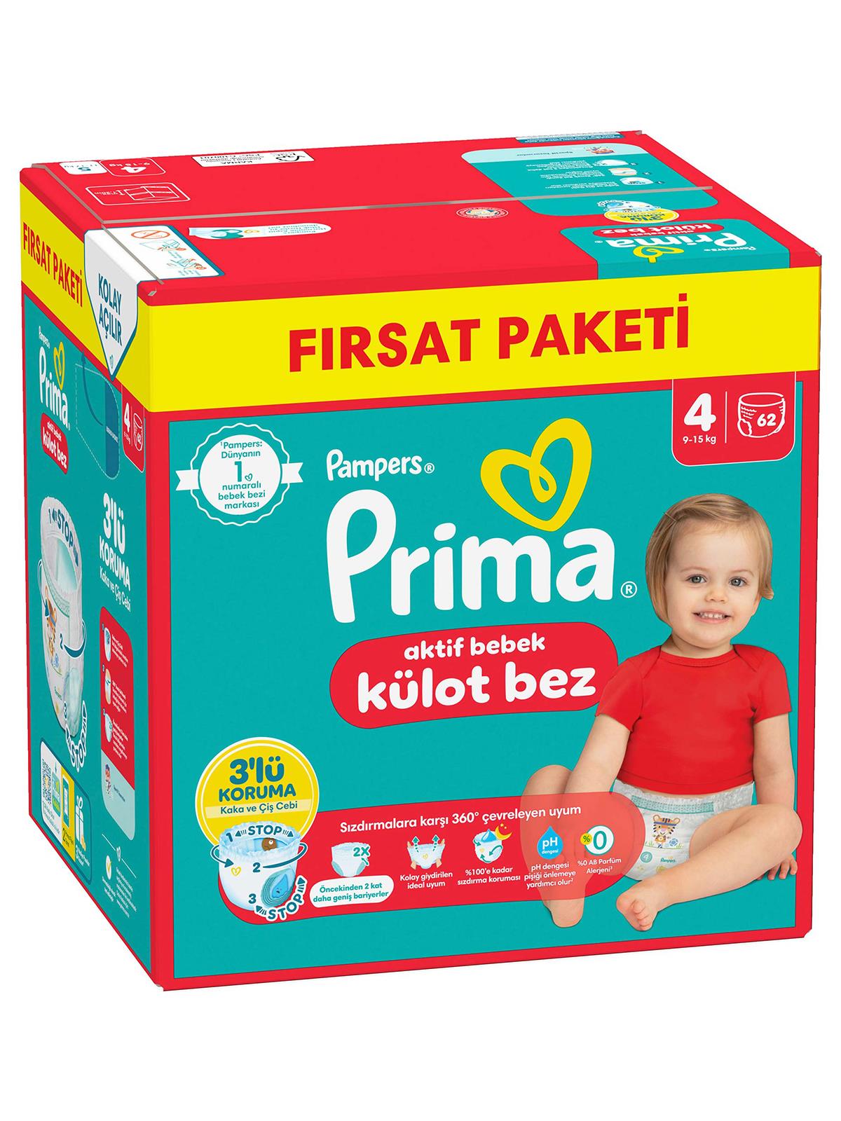 Prima Bebek Bezi Külot Bez Fırsat Paketi Maxi 4 Beden 62'li