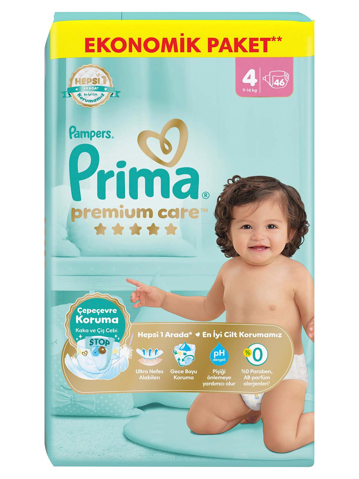 Prima Premium Care 4 Beden Bebek Bezi Maxi Ekonomik Paket 46 Adet - Standart