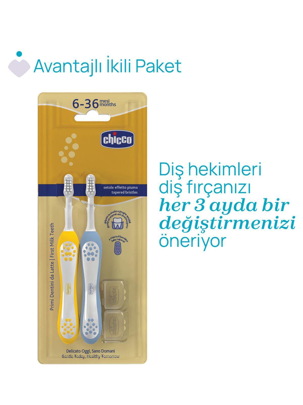 Chicco 2'Li Diş Fırçası 6-36 Ay - Mavi