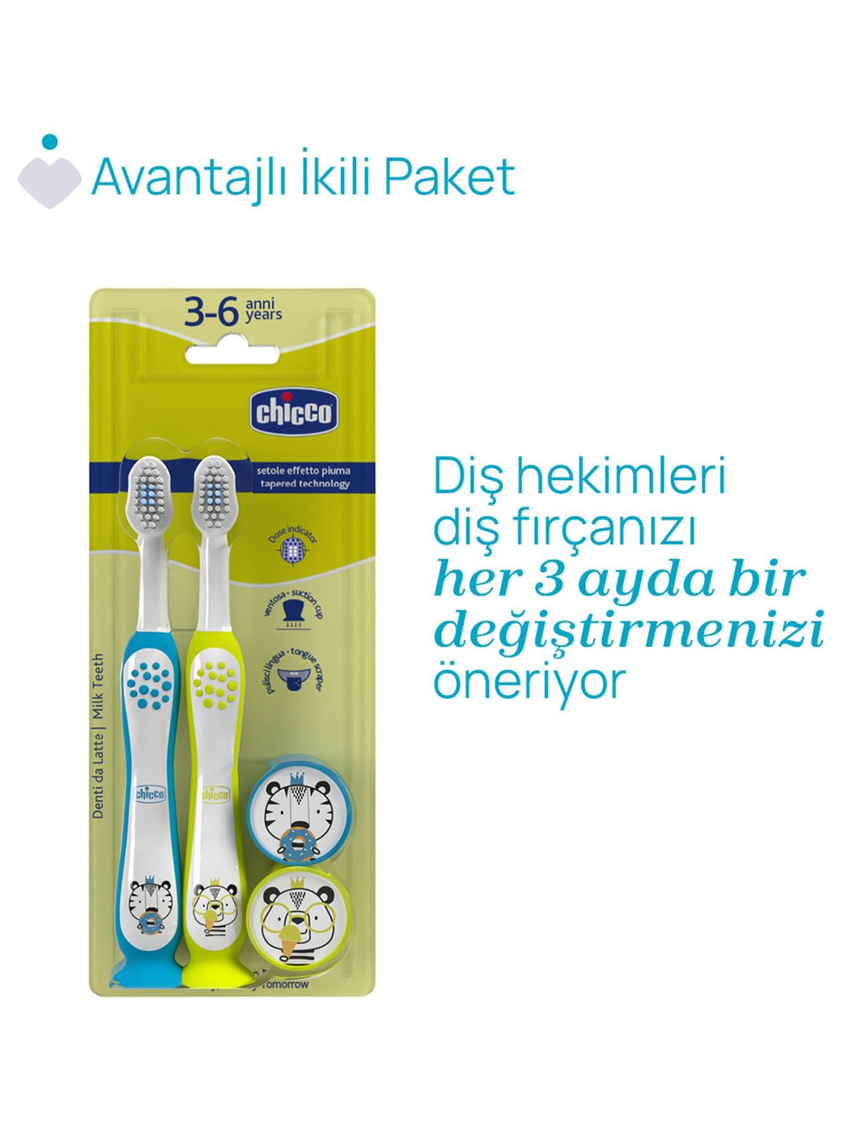 Chicco 2'Li Diş Fırçası 3-6 Yaş - Mavi