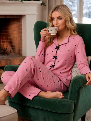 Manolya Kalp Elpirme S-Xxl U.K. Pijama Takımı - Pudra