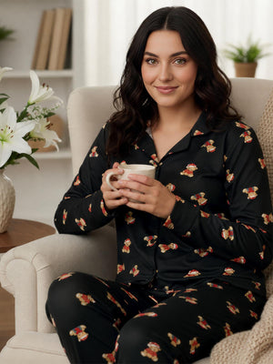 Manolya Milan Ayıcık Desen S-Xxl U.K. Pijama Takımı - Siyah