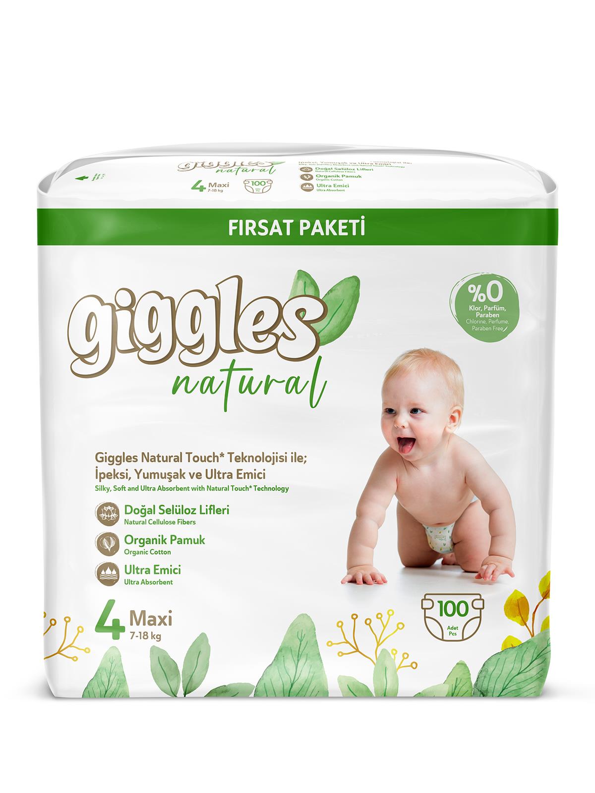 Giggles Natural Bebek Bezi Aylık Fırsat Paket Maxi 100 Adet