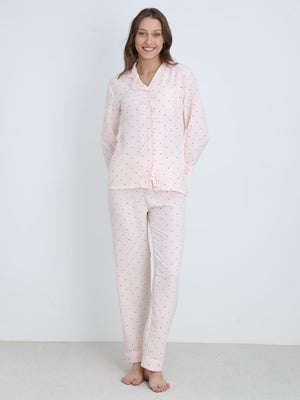 Dofi Kadın Desenli S-XL Pijama Takımı - Pudra