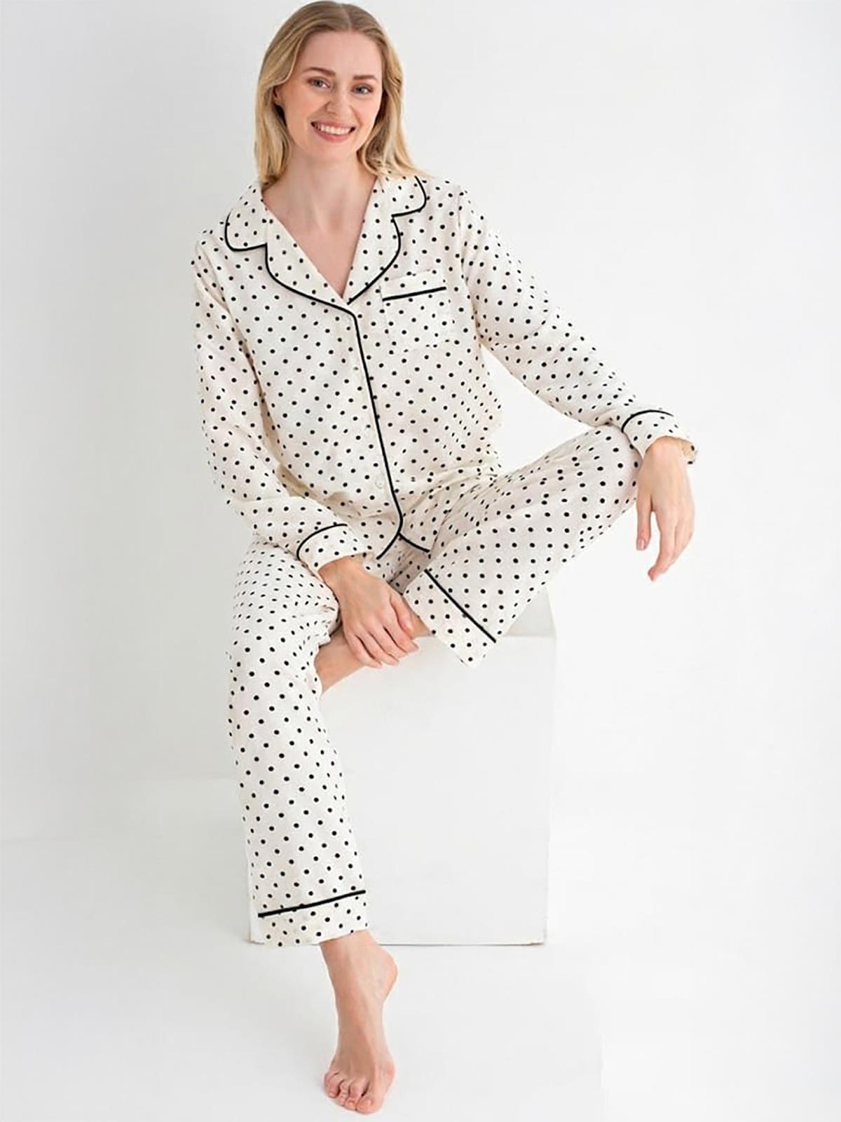 Dofi Kadın Desenli S-XL Pijama Takımı - Ekru