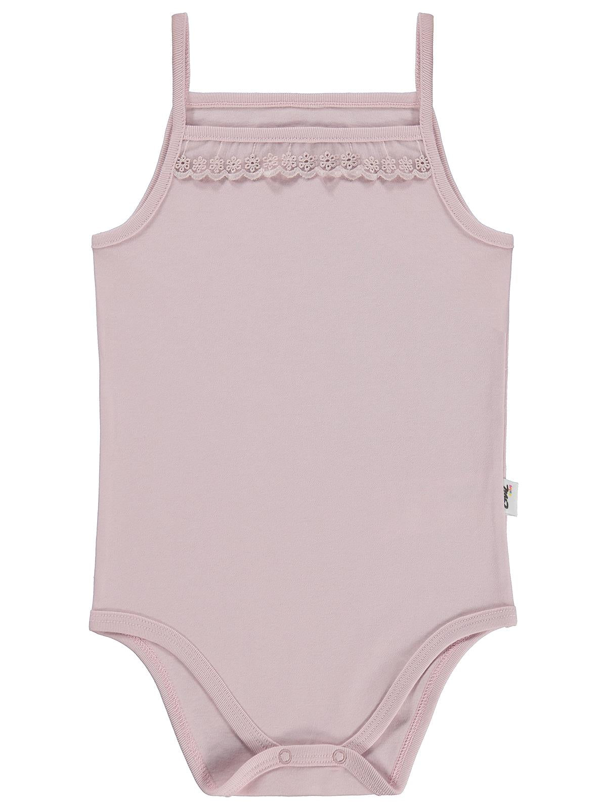 Civil Baby Penye İp Askılı Dantelli 3-9 Ay Kız Çıtçıtlı Badi - Pembe