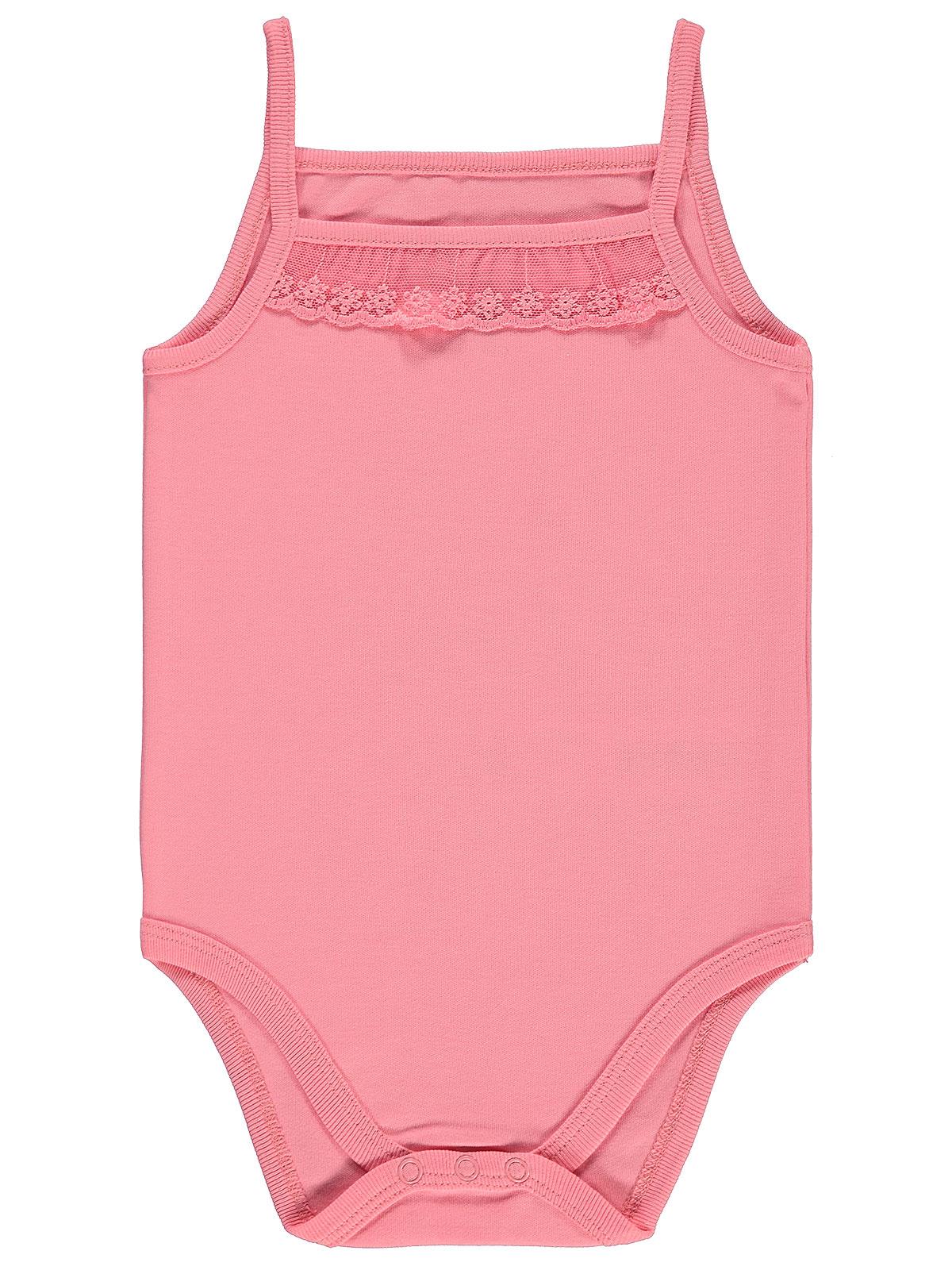 Civil Baby Penye İp Askılı Dantelli 3-9 Ay Kız Çıtçıtlı Badi - Pembe