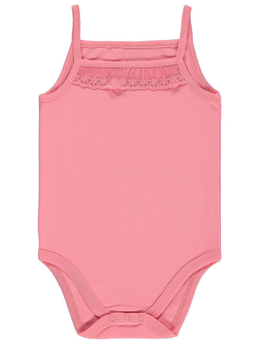 Civil Baby Penye İp Askılı Dantelli 3-9 Ay Kız Çıtçıtlı Badi - Pembe