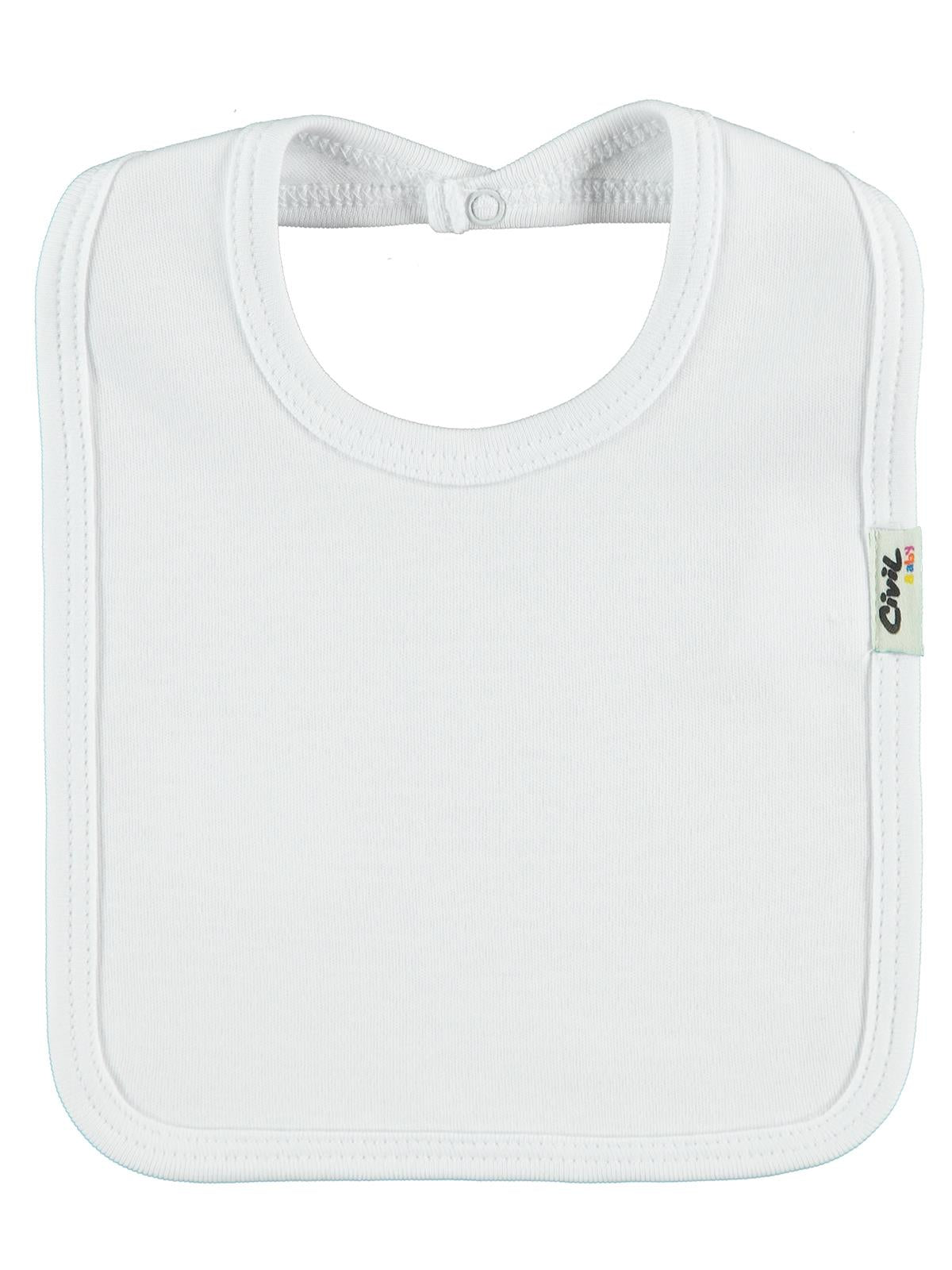 Civil Baby Arkadan Çıtçıtlı Unisex Mama Önlük - Beyaz