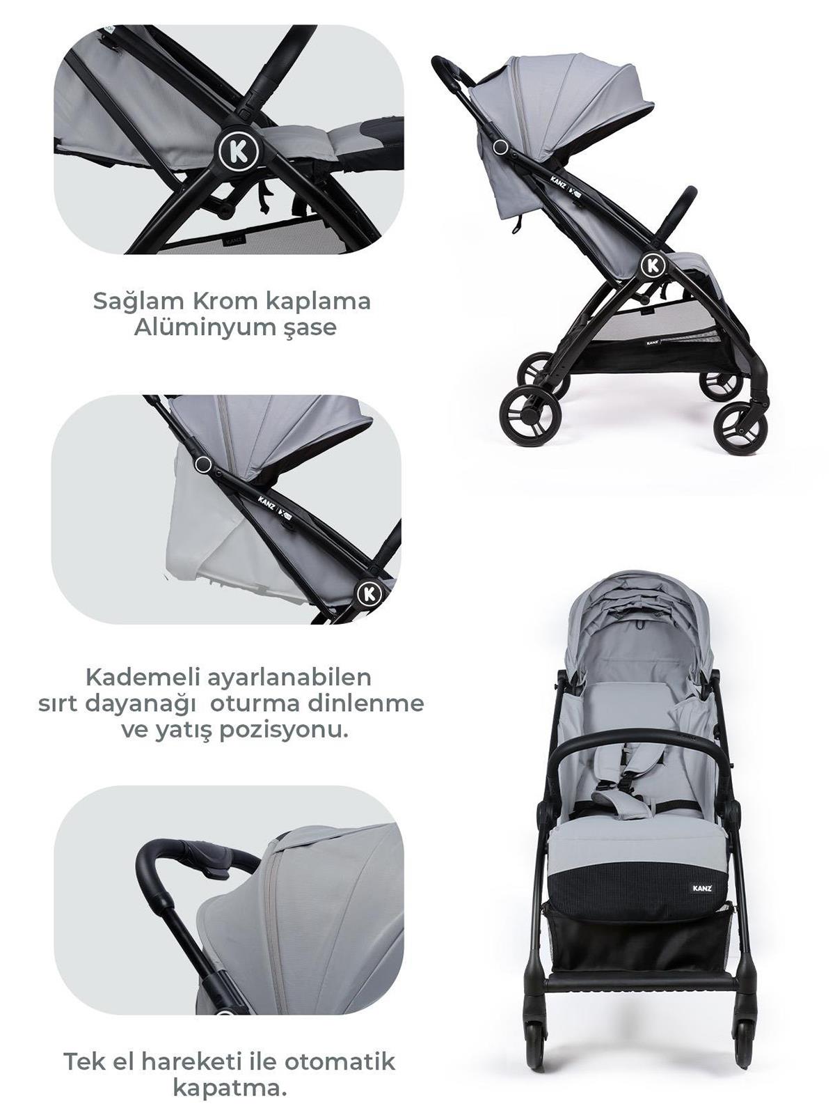 Kanz X-Flop Kabin Boy Bebek Arabası - Gri